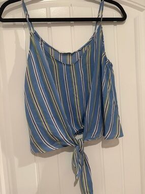 Lush Blue Multi-Stripe Tie-Front Cami